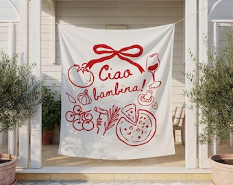 Ciao Bambina Italienische Pizza Babyparty Kulisse, Handgezeichnete Doodle Banner