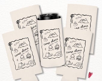 Custom Camp Bachelorette Can Coolers, Camping Theme