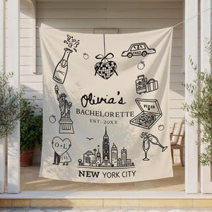 New York Bachelorette Banner, Custom NYC Party Decor, Bridal Tapestry Girls Trip The Big Apple Backdrop