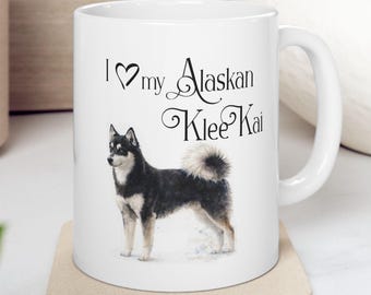 Caneca de café em aquarela com desenho de Alaskan Klee Kai | Presente perfeito para fãs de arte canina