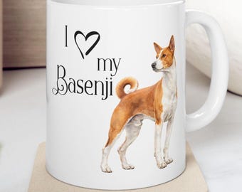 Caneca de café em aquarela com desenho de Basenji | Caneca de cerâmica com raça de cachorro sem latido | Presente para amantes de cães
