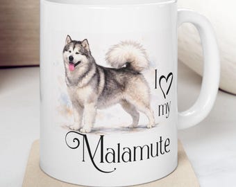Alaskan Malamute Watercolor Coffee Mug | Dog Breed Ceramic Cup | Gift for Lover