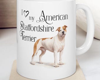 Caneca aquarelada com American Staffordshire Terrier | Caneca artística com a raça AmStaff | Presente para amantes de AmStaff