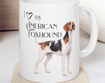 Caneca Aquarelada com Desenho de Foxhound Americano | Caneca de Cerâmica com Desenho de Raça de Cachorro | Presente para Amantes de Cães de Caça