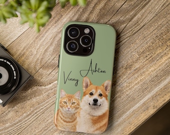 Capa de celular personalizada com retrato do seu pet, ilustração em aquarela de cachorro ou gato.