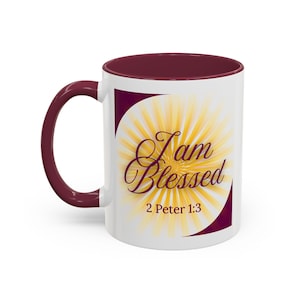 Religious Colorful Maroon Accent Mug I AM BLESSED Cup, Christian Coffee Mug, Inspirational Tea Mug, Bible Verse Mug, Gift for Faithful