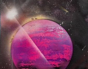 Planeta Różowa – cyfrowa wersja obrazu autorstwa artysty Glitchtrapa