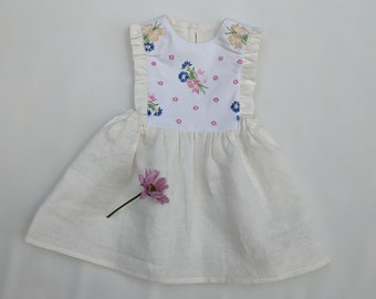 Vintage Hand Embroidered Floral Pinafore Dress - Infant Sizes