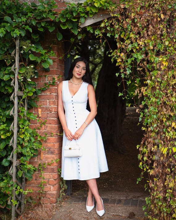 White Linen Cotton Midi Dress