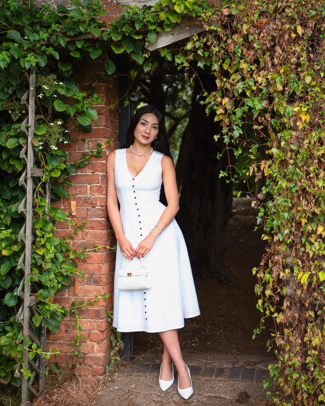 White Linen Cotton Midi Dress - Button Front V Neck Sleeveless A Line Summer Dress for Women White Linen Cotton Midi Dress - Button Front V Neck Sleeveless A Line Summer Dress for Women