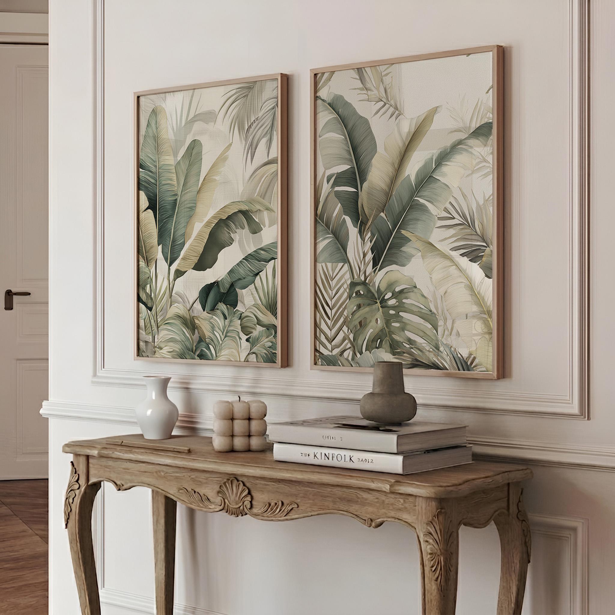 Sage Green Botanical Wall Art Set of 2 Tropical Leaves Prints Neutral ...