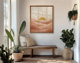 Boho Mid Century Sunrise Terracotta Print Retro Modern Sunset Abstract Wall Art Retro Boho Wall Art MC9
