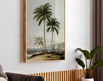 Vintage Tropical Palm Tree Wall Art Print Vintage Coastal Wall Art Beach Botanical Artwork Tropical Island Ocean Home Decor