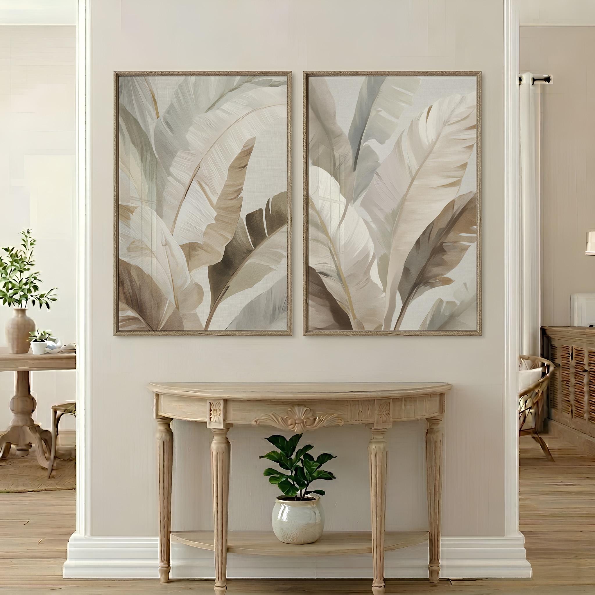 Sage Green Botanical Wall Art Set of 2 Tropical Leaves Prints Neutral ...