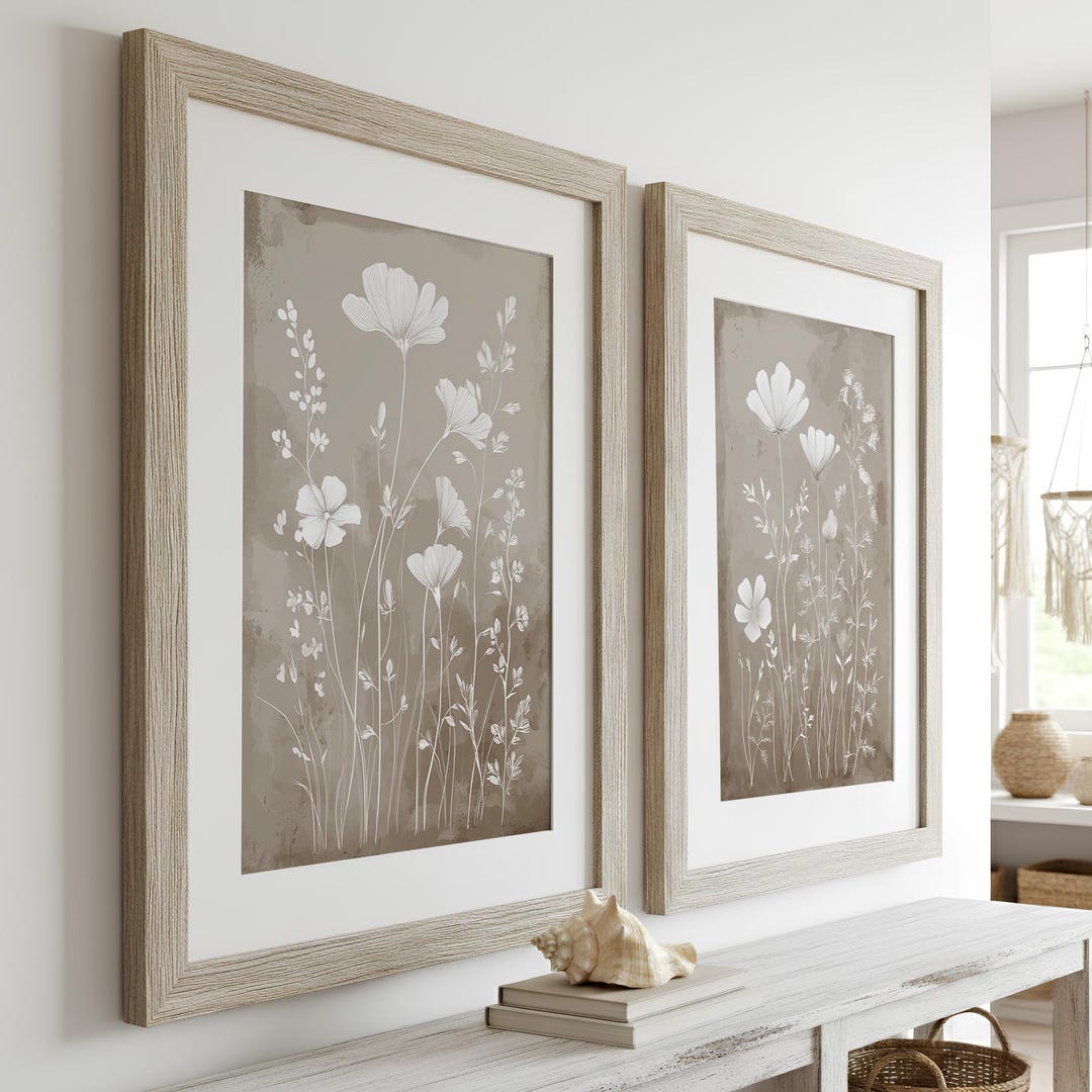 Boho Wildflowers Wall Art Set of 2 Minimalist Wildflower Rustic ...