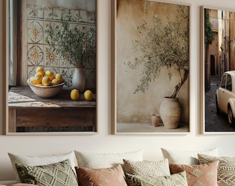 Tuscany Wall Art Set of 3 Vintage Mediterranean Rustic Olive Tree & Lemon Italian Prints Fiat Poster Printable Decor Dining Room Wall Art T7