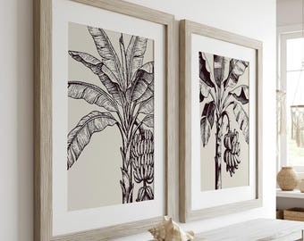 Tropical Palm Tree Print Set of 2 Coastal Beach Boho Wall Prints Minimalist Tropical Coastal Banana Plant Tropical Digital Print CP35