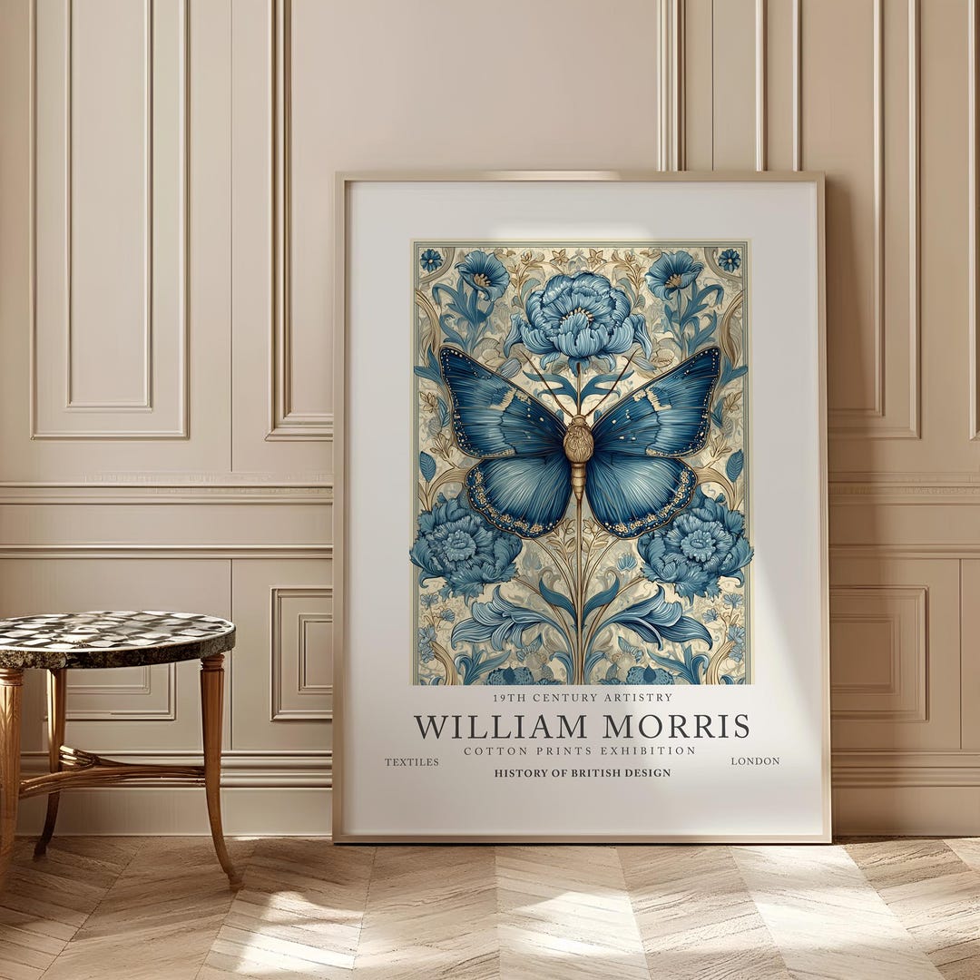 William Morris Vintage Butterfly Print Blue Art Nouvea Style Morris ...