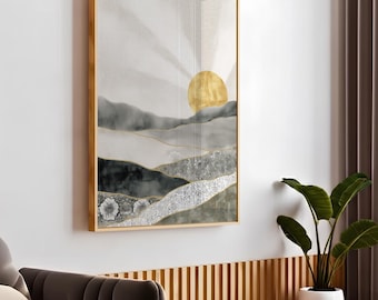 Mid Century Modern Abstract Wall Art Gold Watercolor Landscape Print Abstract Mountain Art Digital Download Modern Watercolor Print MC1