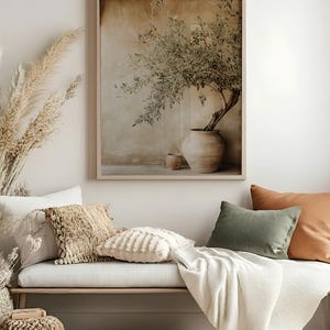 Arte de parede com oliveira, estampa botânica vintage, estilo mediterrâneo toscano, casa de campo rústica italiana, arte de parede da Toscana T5