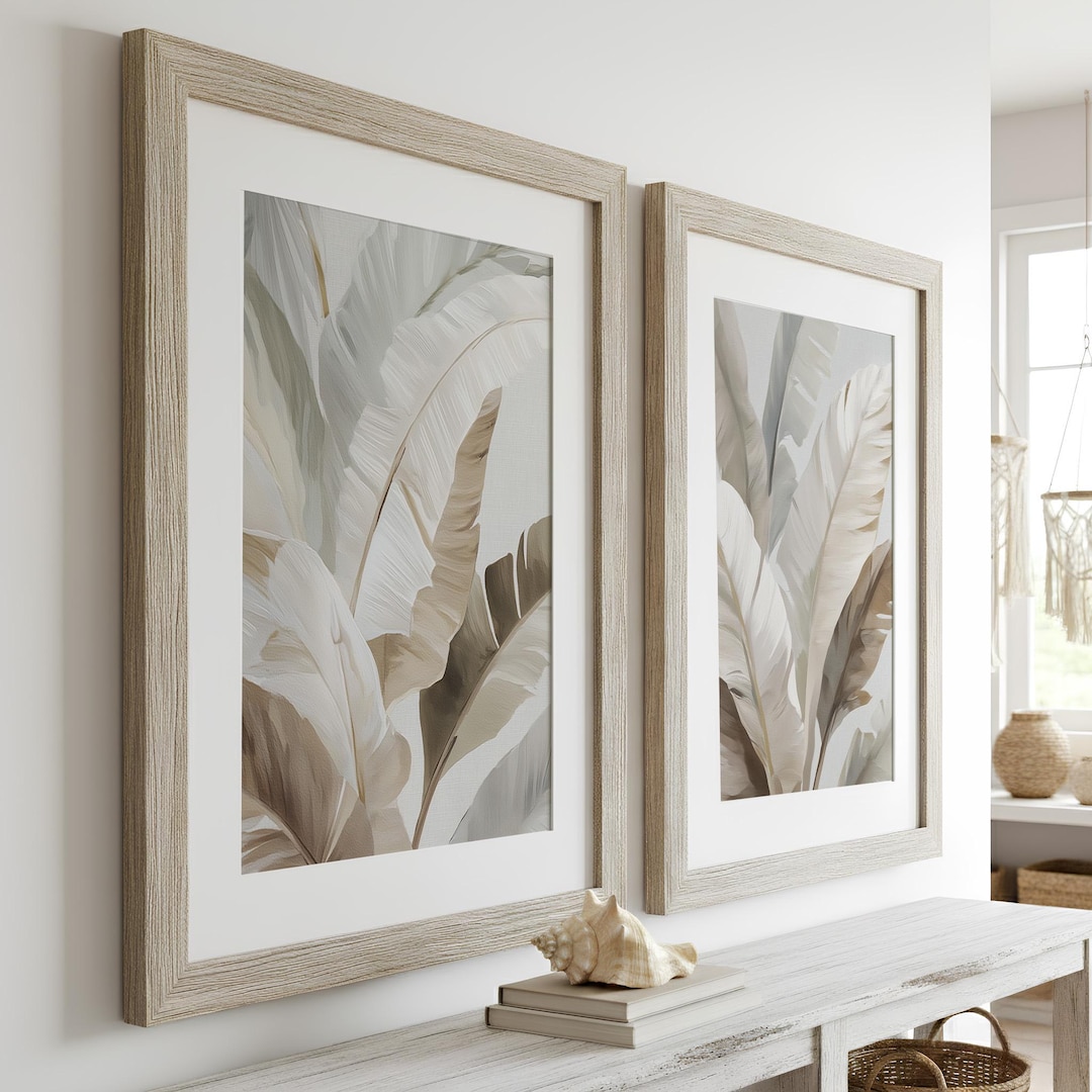 Sage Green Botanical Wall Art Set of 2 Tropical Leaves Prints Neutral ...