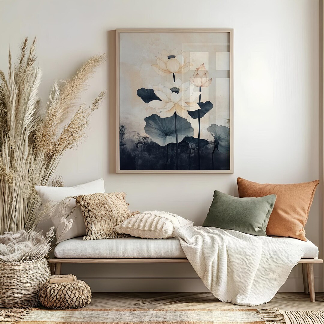 Lotus Flower Print Blush Floral Wall Art Lotus Botanical Print Oriental ...