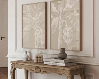 Boho Coastal Palm Tree Set of 2 Minimalist Beige Abstract Tropical Wall Decor Neutral Coastal Art Palm Tree Printable Set CP37