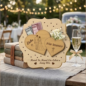 ゲルゲシェンク ボックス SVG Datei Hochzeit レーザー カット Herz Geldgeschenk Verpackung Wunscherfüller ボックス Glowforge CNC Holz Vorlage デジタル ダウンロード