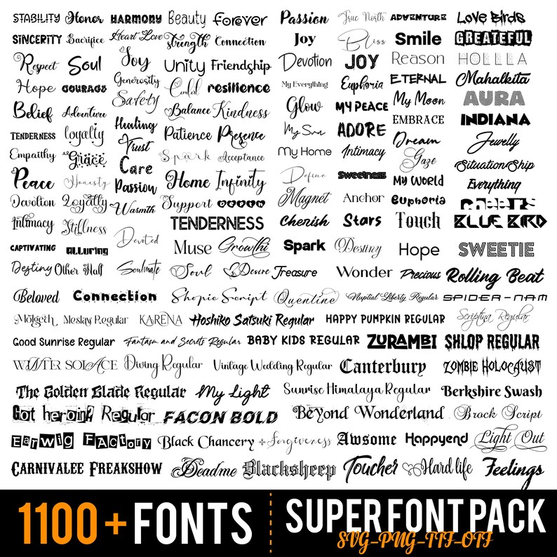 Ultimate Font Bundle :1100 TTF & SVG Fonts for Cricut, Canva, Procreate ...