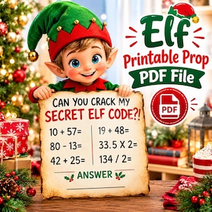 Secret Elf Code Math Puzzle PDF, 6 7 Christmas Meme Printable, Six Seven Elf Note, Funny Elf Math Riddle Kids Classroom Fun Digital Download