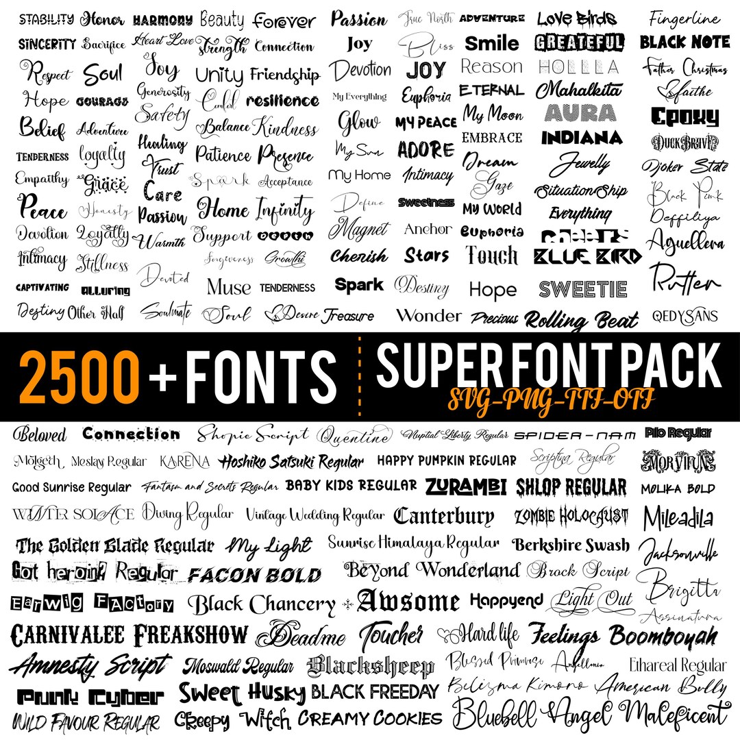 The Ultimate 2500+ Fonts - Font Bundle Ttf Svg Heart Font, Cricut ...
