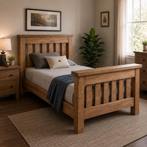 Twin Mission Style Bed Frame Plans | Craftsman Platform Woodworking Guide (Digital Download)