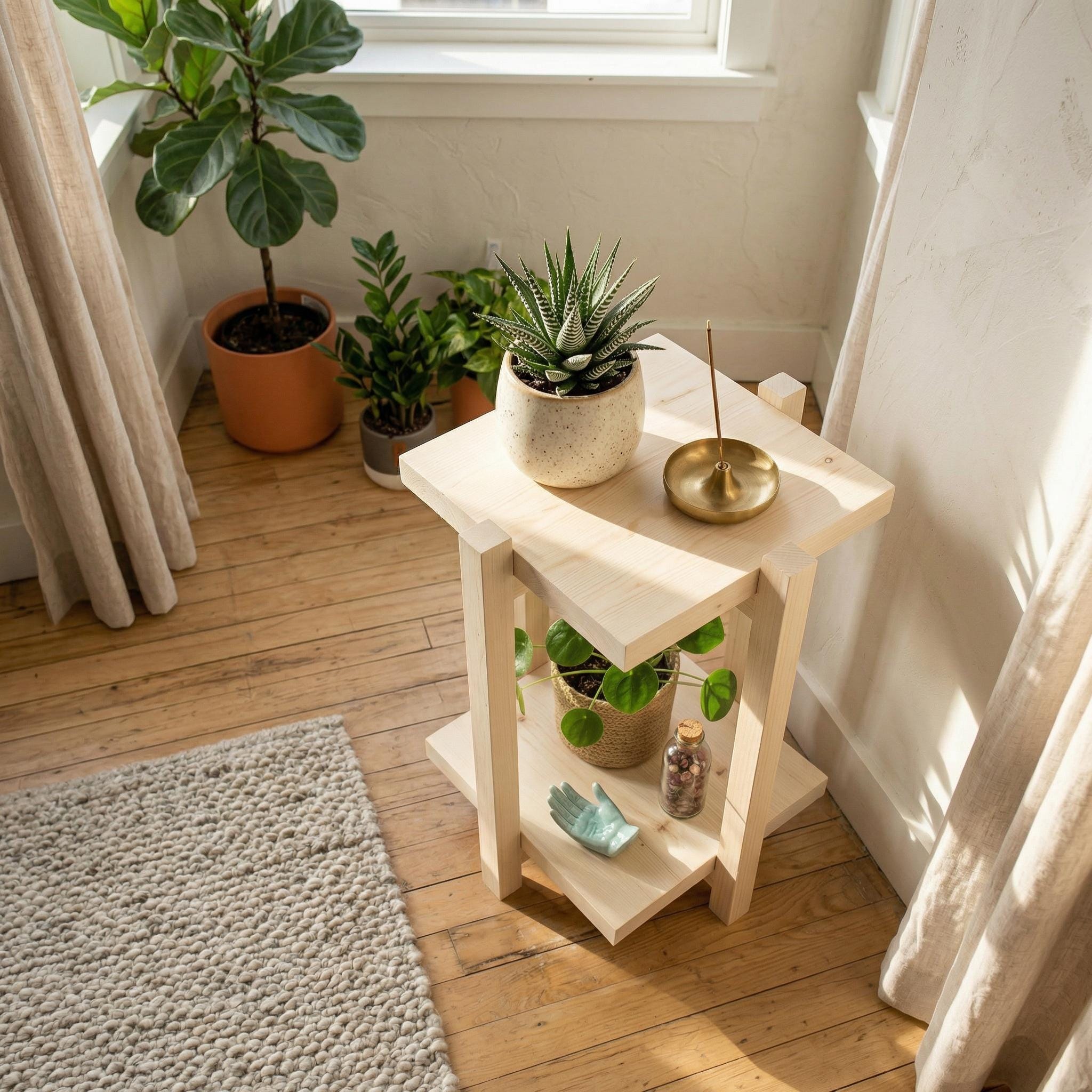 DIY Plant Stand End Table Woodworking Plans PDF | Beginner Furniture ...