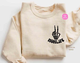 Mom Life Sweatshirt, Skeleton Hand Sweatshirt, Skeleton Pocket Sweatshirt, Mom Sweatshirt, Gifts for Mama