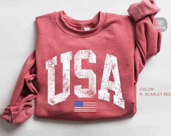 Bluza vintage USA - 4 lipca z okrągłym dekoltem - sweter retro z flagą USA - bluza amerykańska - damska bluza z okrągłym dekoltem USA