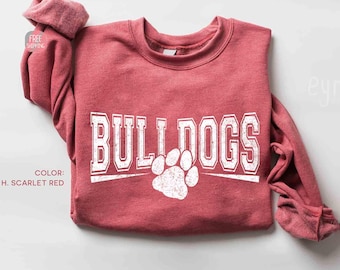 sweat-shirt bouledogues vintage, match des bouledogues, pull mascotte bouledogues, cadeau de sport pour prof, col ras du cou de football avec hayon, esprit universitaire