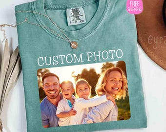 Camiseta personalizada con foto de Comfort Colors, Camiseta personalizada como regalo de Navidad para amigos, Camiseta con foto familiar, Camiseta para conmemorar momentos especiales, Camiseta con foto personalizada