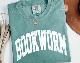 Comfort Colors Bookworm Shirt, Gift Shirt for Book Lover, Bookish Tee, Book Club Shirt, Librarian Shirt, Distressed Teacher Reading T-shirt
