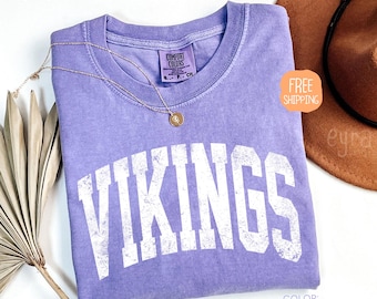 Vikings Mascot T-shirt Comfort Colors Game Day Shirt, Vikings Spirit Tee, Vintage Vikings Fan T-shirt, Football Shirts, School Mascot Shirt