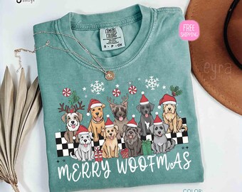 Comfort Colors Merry Woofmas Christmas Dog Shirt, Merry Christmas Shirt, Xmas Gift For Dog Lover, Festive Dog Lover Graphic Tee