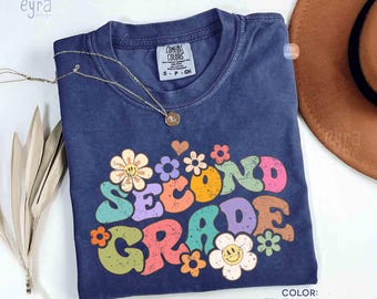 Floral Second Grade Comfort Colors T-shirt - 2nd Grade Teacher Shirt -Back to School  Second Grader Student Tee