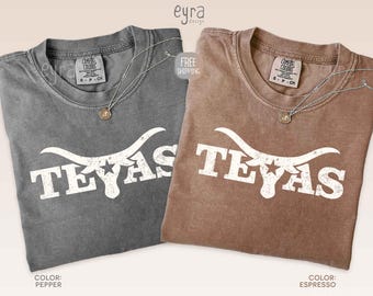 Comfort Colors Texas Shirt, Vintage Texas Bullhorn Tee, Western Cowgirl Shirt, Retro Texas Cowboy Shirt, Texan Pride Tee