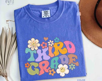 Floral Third Grade Comfort Colors T-shirt - 3rd Grade Teacher Shirt - Back to School Third Grader Student Tee