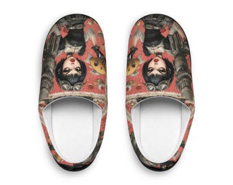 Vintage Doll Portrait Women's Slippers | Gothic Kawaii Face, Floral Motif