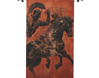 Cortina de ventana con la imagen de un guerrero hoplita de la Antigua Grecia / Tapiz de pared con la imagen de un soldado espartano a caballo