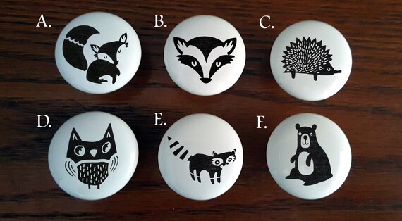 Woodland Animal Ceramic Knob Black And White Dresser Knob Etsy