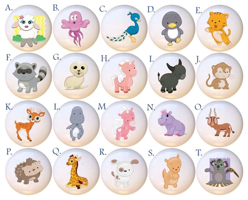 Nursery Animal Ceramic Dresser Knobs Zoo Kitchen Cabinet Etsy