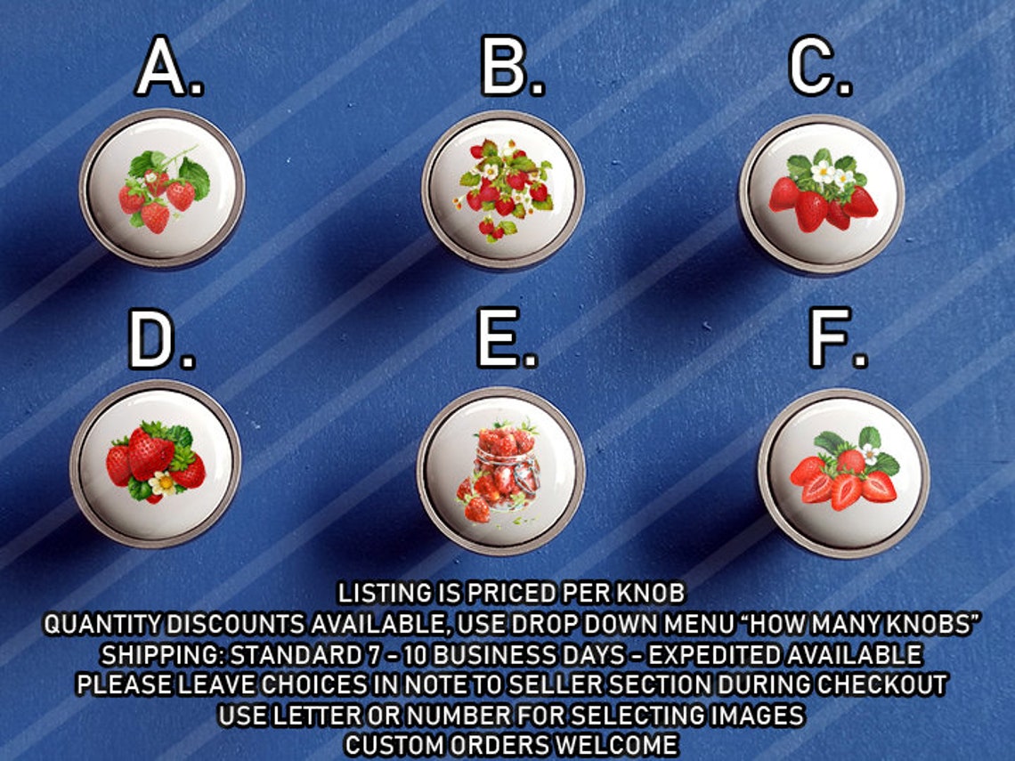Strawberry Kitchen Knobs / Custom Kitchen Knobs / Cute Etsy