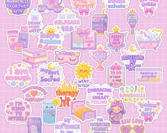 40pcs Self-care Sticker Pack - Mental Health, Selfcare, Wellbeing, Healing and Boundaries Stickers