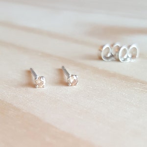 tiny stud earrings, 2mm champagne gemstone studs, cartilage earring, cubic zirconia honey blond gemstone earrings, simple minimalist jewelry
